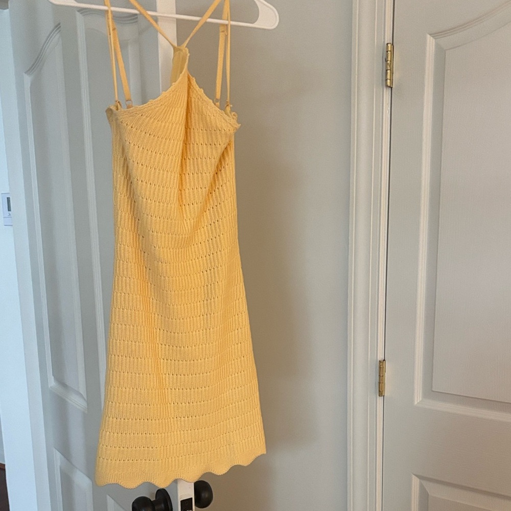 Light Yellow Crochet Halter Dress